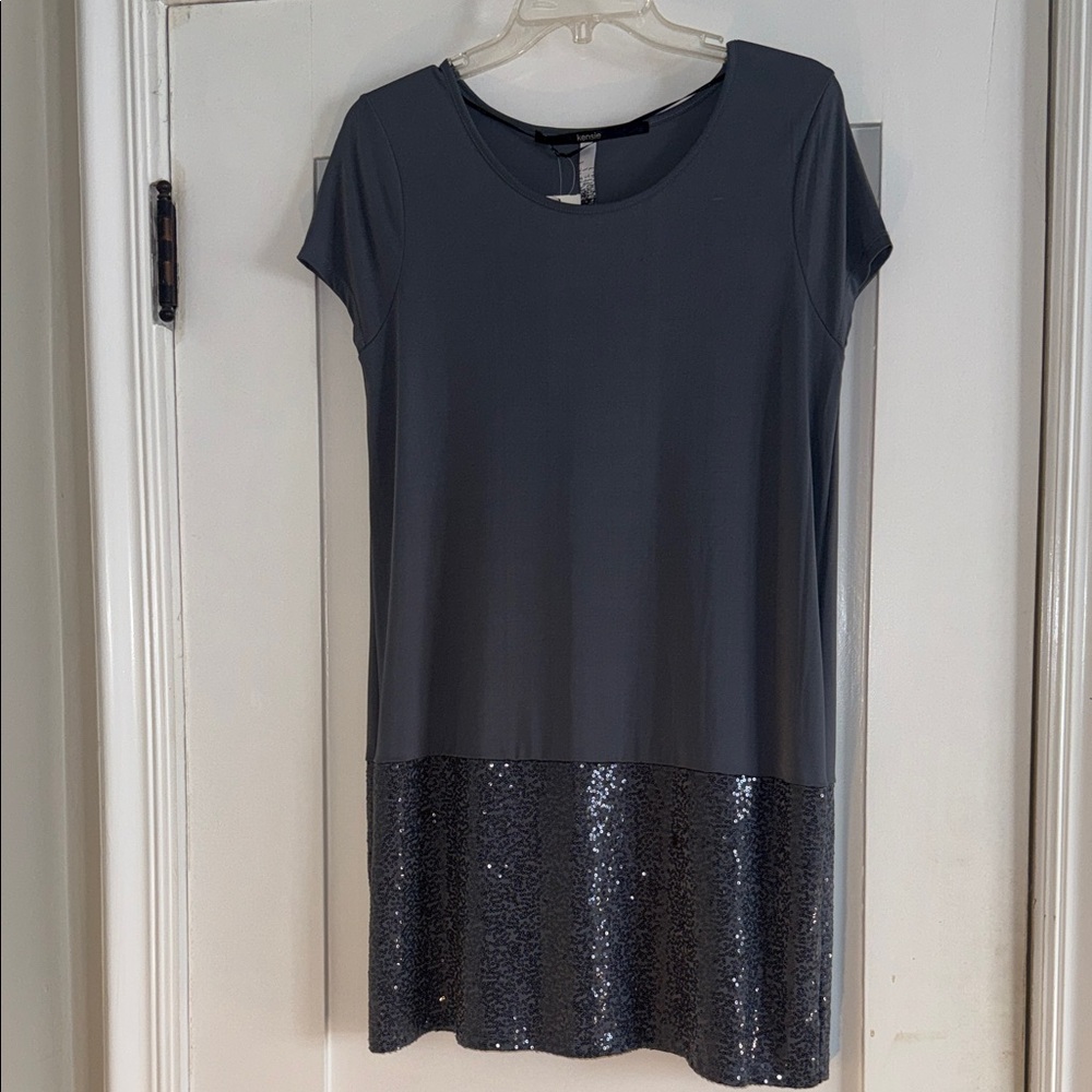 Gray Dress with Sequin Hem